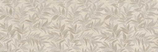 Płytka Marazzi Limestone Wall Decoro Agrifoglio Sand Touch 40x120 MFDT z jasnym, beżowym tłem i delikatnym wzorem liści