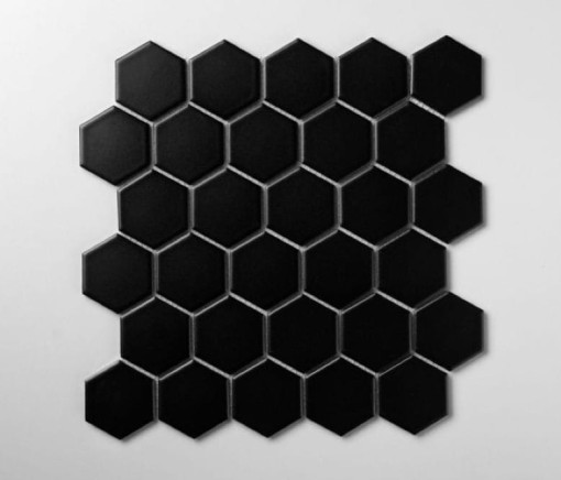 Mozaika dekoracyjna ścienno-podłogowa w kolorze czarnym, matowa powierzchnia Raw Decor Heksagon Duży Czarny Matowy 27,1x28,1