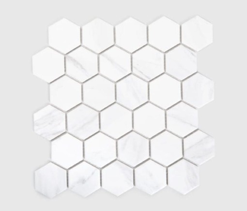 Mozaika dekoracyjna ścienno-podłogowa, marmuropodobna w kolorze białym, matowa powierzchnia Raw Decor Heksagon Duży Marble Matowy 27,1x28,1