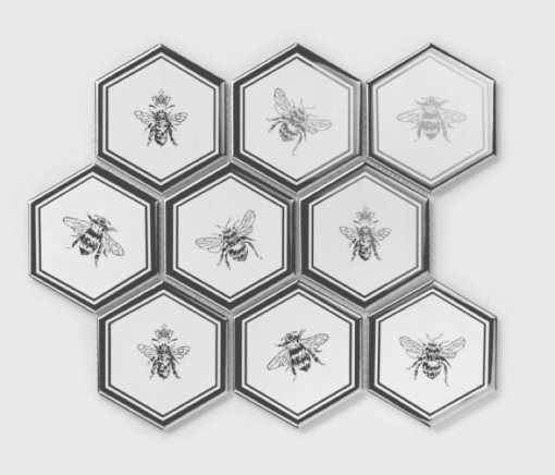 Mozaika dekoracyjna ścienna w kolorze srebrnym z motywem pszczoły, połysk Raw Decor Heksagon XL Queen Bee Silver Połysk 25,6x29,5