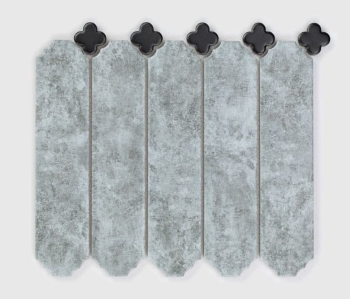 Mozaika dekoracyjna ścienno-podłogowa w kolorze szarym, matowa powierzchnia Raw Decor Cecile Concrete Matowa z Czarną Koniczyną 25x22,8