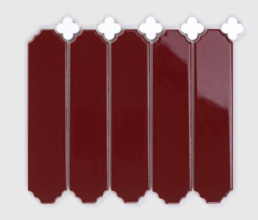 Mozaika dekoracyjna ścienna w kolorze bordowym, połysk Raw Decor Cecile Rubin Połysk z Białą Koniczyną 25x22,8