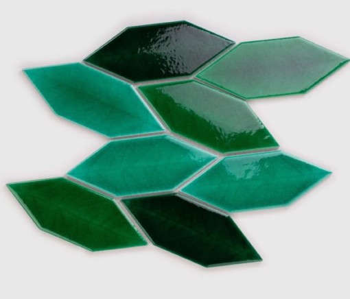 Mozaika dekoracyjna ścienna w kolorze zielonym, połysk Raw Decor Spring Leaves Połysk 27x28