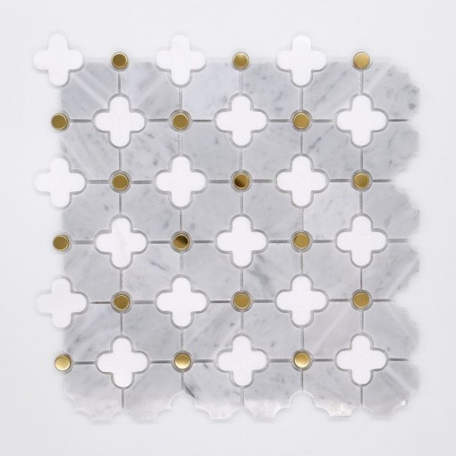 Mozaika dekoracyjna kamienna ścienna w kolorze biało-szarym, polerowana powierzchnia Raw Decor Imperial Marble Poler 32x32