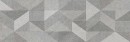 Teksturowana płytka ścienna Marazzi Naturalia Decoro Micro Grigio Touch 33x100 MENR z powtarzającym się, dynamicznym wzorem geometrycznym składającym się z trójkątów wypełnionych różnymi rodzajami linii w odcieniach szarości