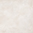 Biała, matowa płytka Marazzi Plaza White 100x100 cm MDJS, imitująca beton, z widocznymi nieregularnymi przebarwieniami