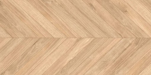 Płytka gresowa w kolorze brązowym drewnopodobna, matowa powierzchnia, wzór jodełki, Atem Chevron Oak  60x120