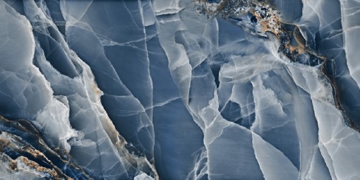 Płytka gresowa w kolorze niebieskim, imitująca kamień wykonana w połysku, rime Ceramics Onyx Blue High Glossy 60x120