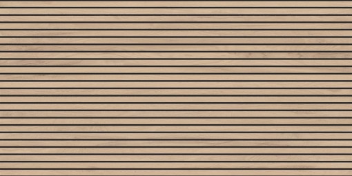 Ścienna płytka w kolorze brązowym, imitująca lamele o powierzchni matowej,  Prime Ceramics Sagano Almond Dark Line Matt 60x120