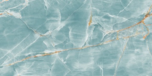 Płytka gresowa w kolorze niebieskim, imitująca kamień wykonana w połysku, Prime Ceramics Venice Blue Aqua Polished 60x120