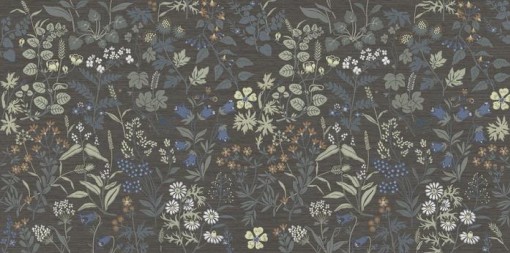 Dekoracyjna płytka Marazzi Poster Decoro Exotic 60x120 cm MAD8 z bogatym, ciemnoszarym tłem i gęstym wzorem kwiatowym w odcieniach bieli, beżu, brązu i błękitu