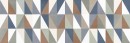 Dekoracyjna płytka ceramiczna Marazzi Racconti Multiplo Touch MCZX o wymiarach 30x90 cm, z geometrycznym wzorem złożonym z trójkątów w odcieniach beżu, bieli, błękitu i brązu, tworzących dynamiczny, powtarzalny deseń