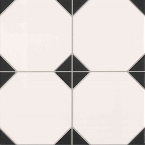 Płytka gresowa patchworkowa w kolorze czarno białym, wykończenie satynowe, Realonda Canterbury Black 33,3x33,3