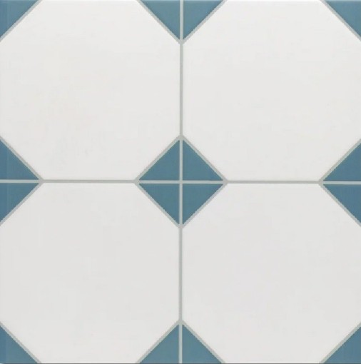 Płytka gresowa patchworkowa w kolorze niebiesko białym, wykończenie satynowe, Realonda Canterbury Blue 33,3x33,3