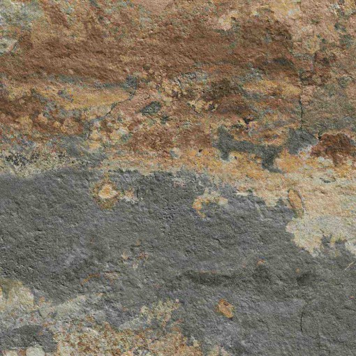 Multikolorowa płytka ceramiczna Marazzi Rocking Multicolor Strutturato M173 o wymiarach 30x30 cm, z widoczną strukturalną powierzchnią imitującą nieregularny kamień, z odcieniami rdzawego brązu, szarości, błękitu i beżu, nadająca naturalny i surowy wygląd