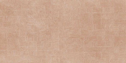 Brązowa płytka imitująca beton Marazzi Slow Cotto Decoro Tapis 60x120 cm MM70, z delikatnym geometrycznym wzorem przypominającym tkany dywan