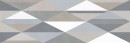 Multikolorowa płytka dekoracyjna z geometrycznym wzorem Marazzi White Deco Vision Touch 60x180 cm ME0N, składająca się z trójkątów w odcieniach szarości, beżu i bieli