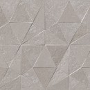 Płytka ścienna imitująca kamień, w kolorze srebrnym, strukturalna powierzchnia z motywem geometrycznym  Porcelanosa Thao Verbier Silver