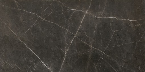 Płytka gresowa imitująca marmur, w kolorze grafitowym z żyłami, połysk Caesar Anima Graphite Lucidato 60x120