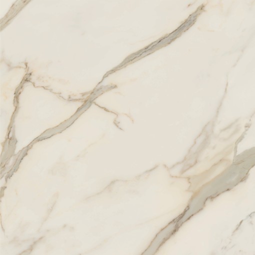 Płytka gresowa imitująca marmur, w kolorze kremowym z żyłami, połysk Caesar Anima Futura Golden White Lucidato 120x120