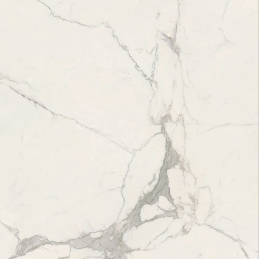 Płytka gresowa imitująca marmur, w kolorze białym z szarymi żyłami, połysk Caesar Anima Futura Majestic White Lucidato 120x120