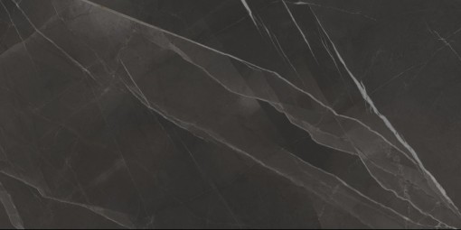 Płytka gresowa imitująca marmur, w kolorze czarnym z żyłami, połysk Caesar Anima Wonder Nightfall Lucidato 60x120