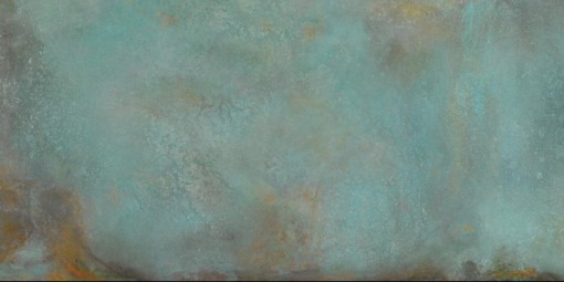 Płytka gresowa imitująca metal w kolorze turkusowym z widocznym efektem rdzy, matowa powierzchnia Caesar Alchemy TC. Mint Matt 60x120
