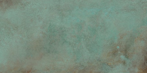 Płytka gresowa imitująca metal w kolorze turkusowym z widocznym efektem rdzy, matowa powierzchnia Caesar Alchemy TC. Mint Matt 40x80