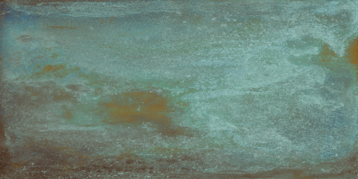 Płytka gresowa imitująca metal w kolorze turkusowym z widocznym efektem rdzy, matowa powierzchnia Caesar Alchemy TC. Mint Matt 30x60