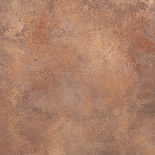 Płytka gresowa imitująca metal w kolorze miedzianym z widocznym efektem rdzy, matowa powierzchnia Caesar Alchemy Copper Matt 120x120