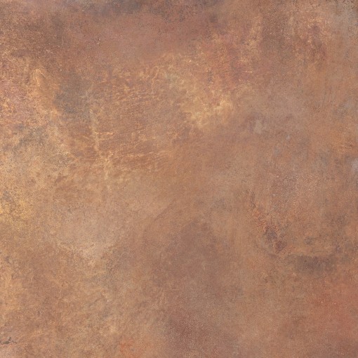 Płytka gresowa imitująca metal w kolorze miedzianym z widocznym efektem rdzy, matowa powierzchnia Caesar Alchemy Copper Matt 80x80