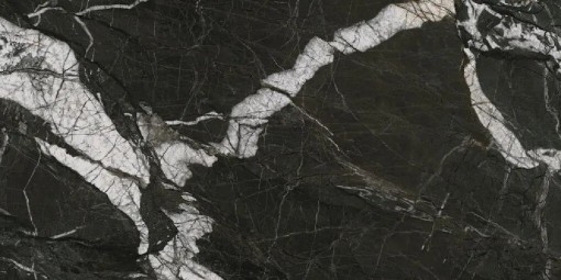 Płytka gresowa, podłogowa imitująca marmur w czarnym kolorze, wykończenie powierzchni matowe, Cifre Arvora Black Mate SL Rect. 60x120