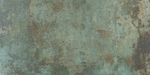 Płytka gresowa, podłogowa imitująca metal w zielonym kolorze, wykończenie powierzchni lappato, Pamesa Rusty Metal Moss Lappato 60x120