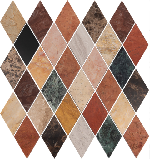 Wielokolorowa mozaika kamienna w kształcie rombów Dunin Emperador Rombic Mix 29,5x29,5