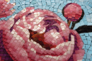 Mozaika DUNIN Mosaic Art Peonies 58x58. Artystyczny obraz mozaikowy z motywem różowych piwonii. Ręcznie układane kostki na błękitnym tle tworzą efektowny, kwiatowy mural. Wyjątkowa dekoracja ścienna, która nadaje wnętrzu romantyczny, malarski charakter.