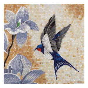 Dunin Mosaic Art Swallow 58x58 artystyczna mozaika szklana z kwiatami i jaskółką