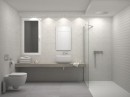 Łazienka z białymi płytkami ściennymi Porcelanosa Capri Bone