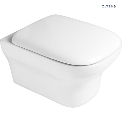 Oltens zestaw Gulfoss miska WC wisząca biała z deską wolnoopadającą 42508000 Nowoczesna miska WC z dołączoną deską wolnoopadającą w białym kolorze