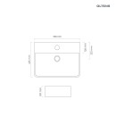 Umywalka nablatowa, prostokątna z powłoką SmartClean w kolorze czarny mat do montowania przy ścianie Oltens Duve 59x43,5 cm 41800300 - rysunek techniczny z wymiarami