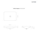 Umywalka Oltens Kagera 60x42 prostokątna nablatowa biała 40303000 bez przelewu i bez otworu na baterię - rysunek techniczny z wymiarami