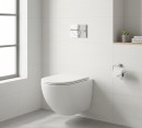 Oltens Hamnes OneForm Kort Stille PureRim elegancka miska WC wisząca wykończona w białym połysku 42053000 Nowoczesna wisząca miska WC. Brak deski w zestawie. Miska WC zamontowana w jasnej łazience