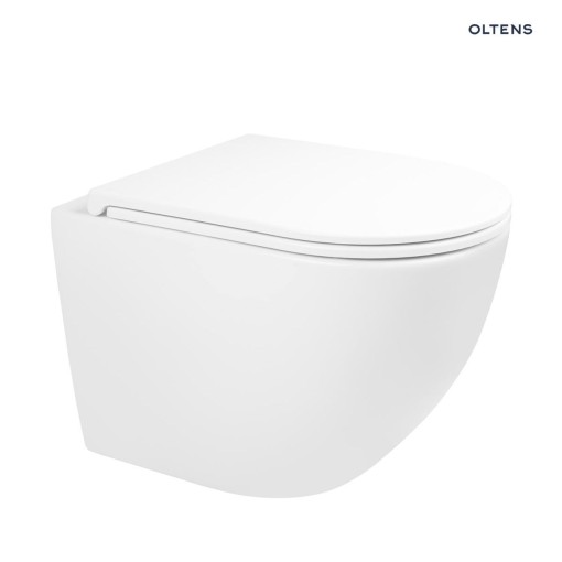 Oltens Hamnes Stille podwieszana miska WC PureRim z powłoką SmartClean w białym kolorze 42521000 Nowoczesna wisząca miska WC w białym kolorze. Brak deski w zestawie