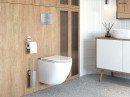 Oltens zestaw Hamnes nowoczesna i elegancka miska WC wisząca PureRim z powłoką SmartClean z deską wolnoopadającą Ovan Slim biały 42518000 Wisząca miska toaletowa wyposażona w deskę z funkcją cichego, wolnego opadania. Zestaw zamontowany w łazience