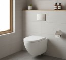 Zestaw Oltens Hamnes Kort Stille designerska miska WC wisząca PureRim z powłoką SmartClean z deską wolnoopadającą w białym kolorze 42526000 Podwieszana miska WC w nowoczesnym stylu, w komplecie z deską z systemem wolnego opadania.