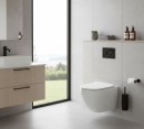Oltens zestaw Hamnes OneForm Stille PureRim nowoczesna miska WC wisząca z deską wolnoopadającą biały połysk 42051000 Podwieszana miska WC w nowoczesnym stylu, w komplecie z deską z systemem wolnego opadania.