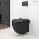 Oltens zestaw Hamnes nowoczesna miska WC wisząca PureRim z powłoką SmartClean w zestawie z deską wolnoopadającą Ovan Slim czarny mat 42514300 tylowa miska toaletowa montowana na stelażu, z deską posiadającą mechanizm cichego domykania.