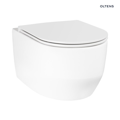 Oltens Holsted elegancka podwieszana miska WC PureRim z powłoką SmartClean w białym kolorze 42516000 Stylowa miska toaletowa montowana na stelażu. Brak deski w zestawie.
