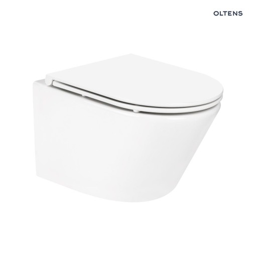 Oltens Jog Kort nowoczesna miska WC podwieszana PureRim w białym połysku 42027000 Podwieszana miska toaletowa w minimalistycznym, designerskim stylu. Brak deski w zestawie