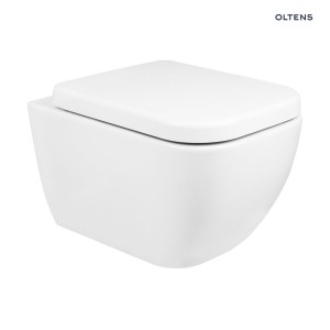 Oltens zestaw Vernal designerska biała miska WC podwieszana PureRim z powłoką SmartClean z deską wolnoopadającą Slim 42507000