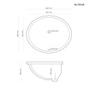 Umywalka Oltens Mana 46x38 cm podblatowa owalna z powłoką SmartClean biała 40600000 posiada przelew, bez otworu na armaturę - rysunek techniczny z wymiarami